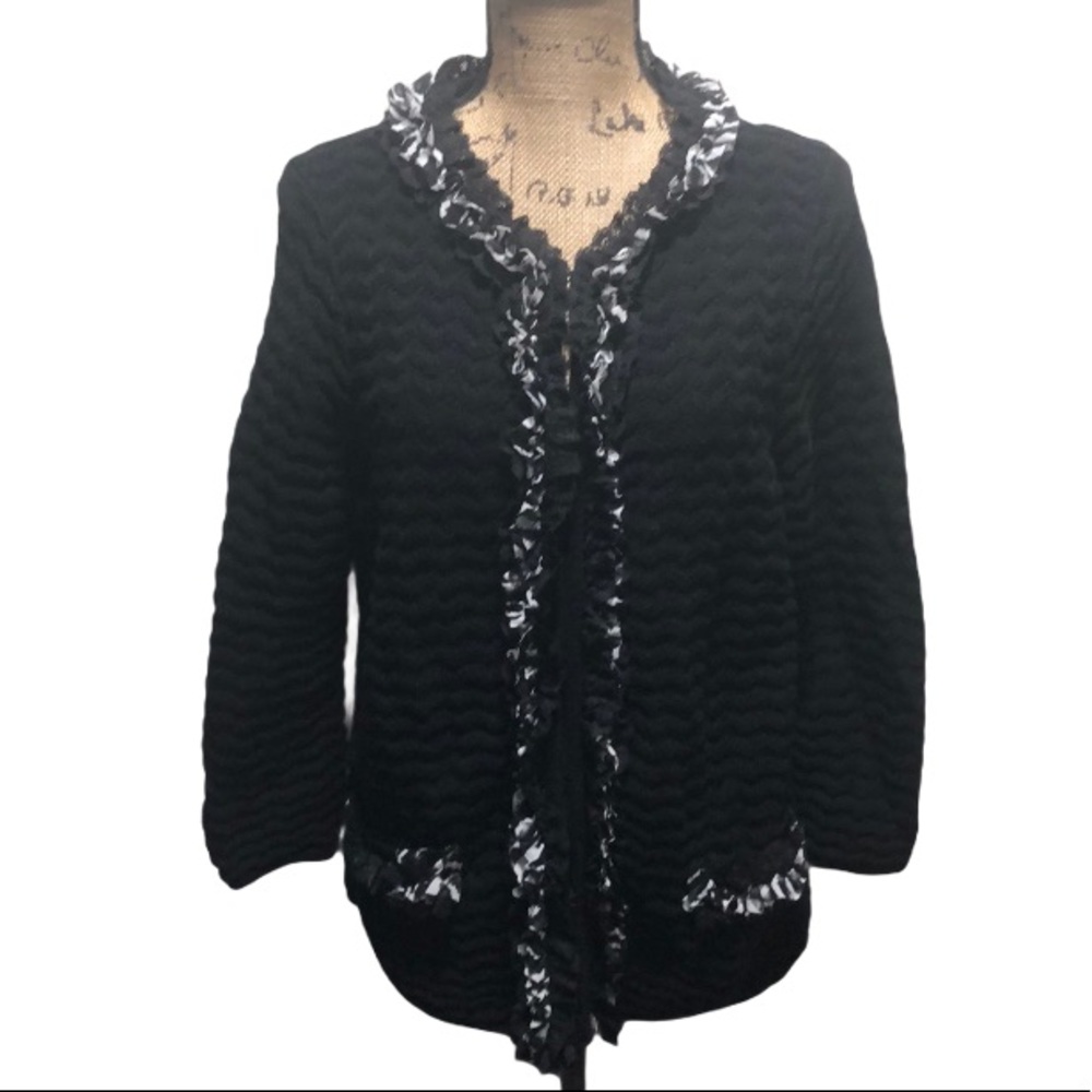 {Chico's} Black Ruffled Edge Cardigan